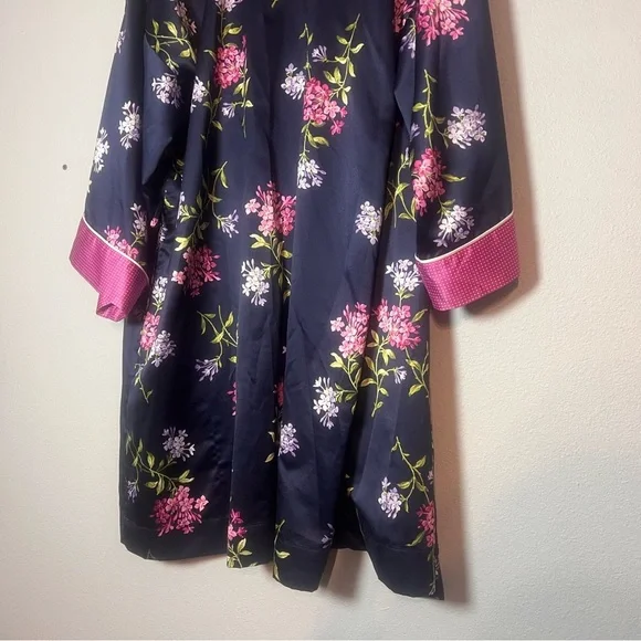 Lauren Ralph Lauren Floral Robe Kimono Navy Blue Floral Pink Size Large No Belt - Picture 7 of 11